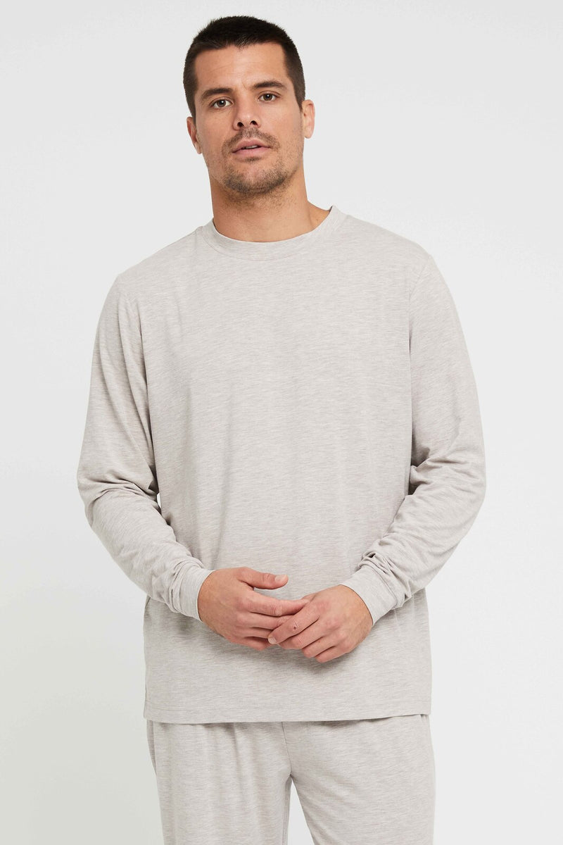 Men's Long Sleeve Crew Neck - Oatmeal | Bamboo Body