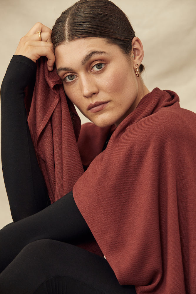 Bamboo Cashmere Wool Travel Wrap - Burnt Brick