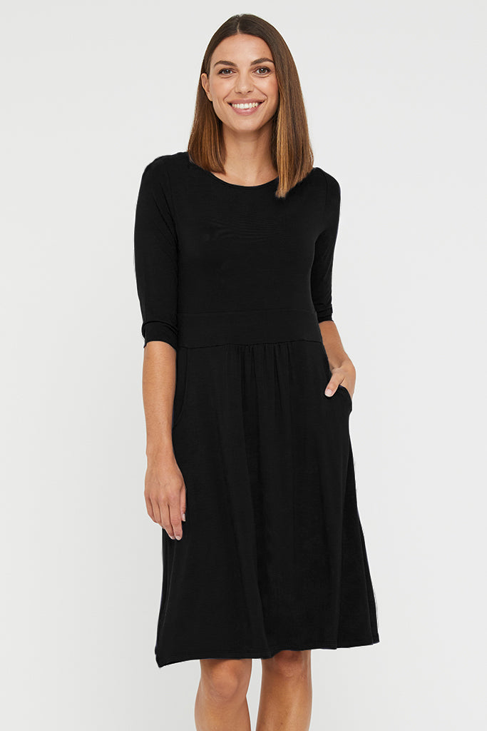 3/4 Sleeve Beth Dress - Black