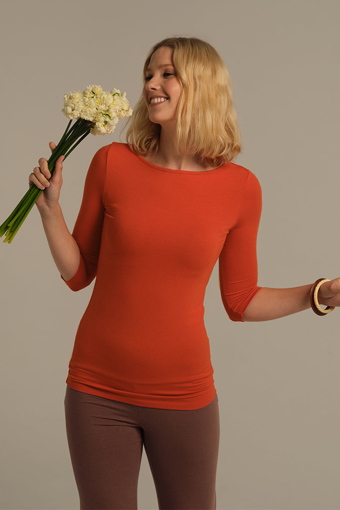 Ada Bamboo Boatneck Top - Flame