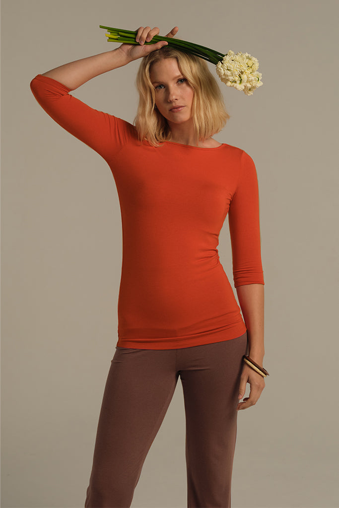 Ada Bamboo Boatneck Top - Flame