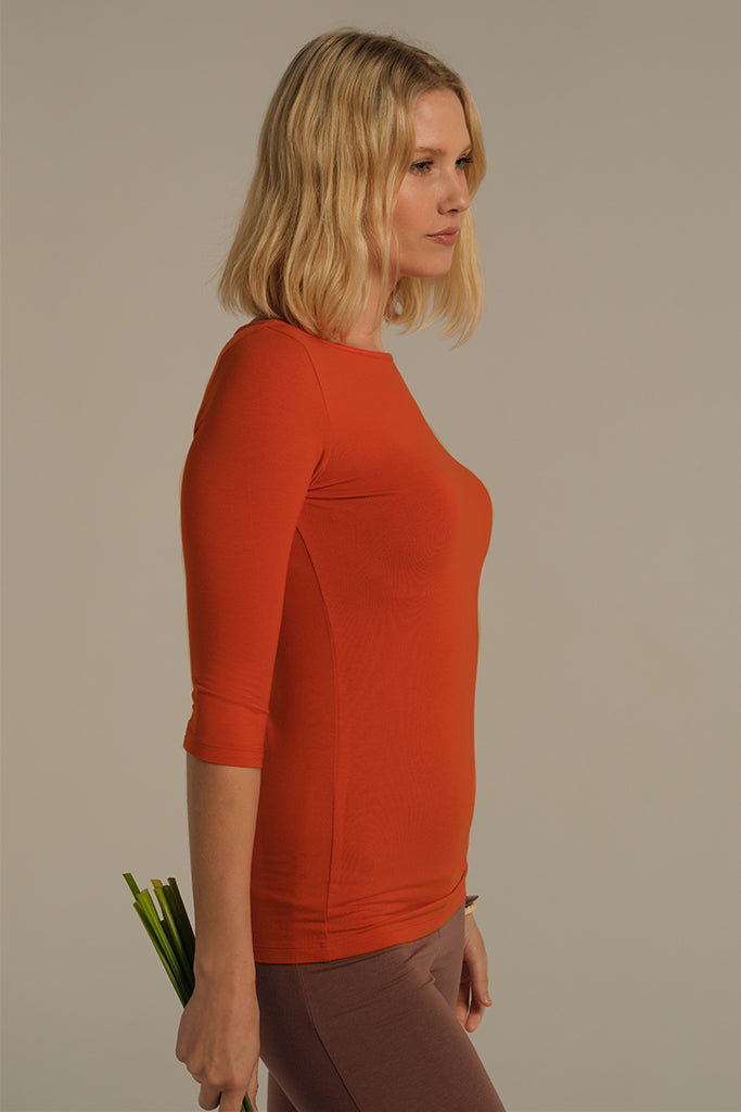 Ada Bamboo Boatneck Top - Flame