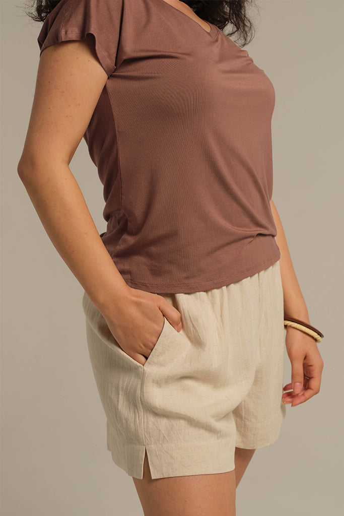 Belle V Neck Tee - Mousse