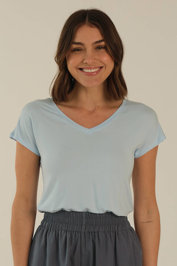 Belle V Neck Tee - Powder Blue