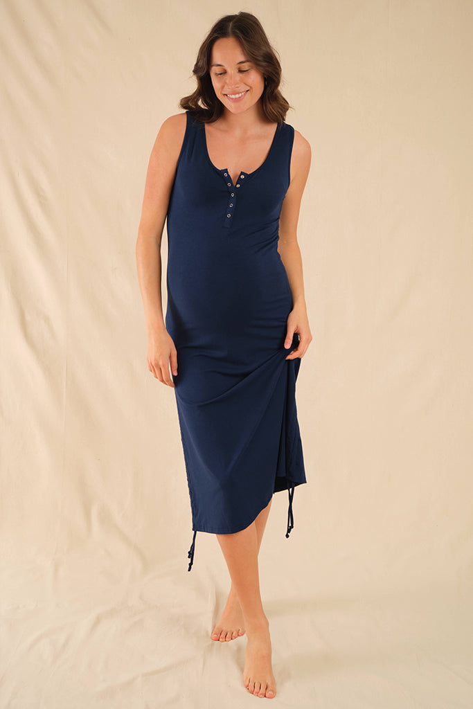 Henley Tank Maternity Dress - Navy