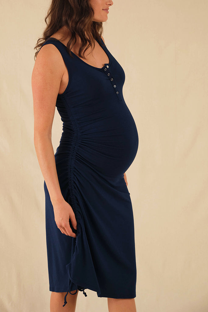 Henley Tank Maternity Dress - Navy