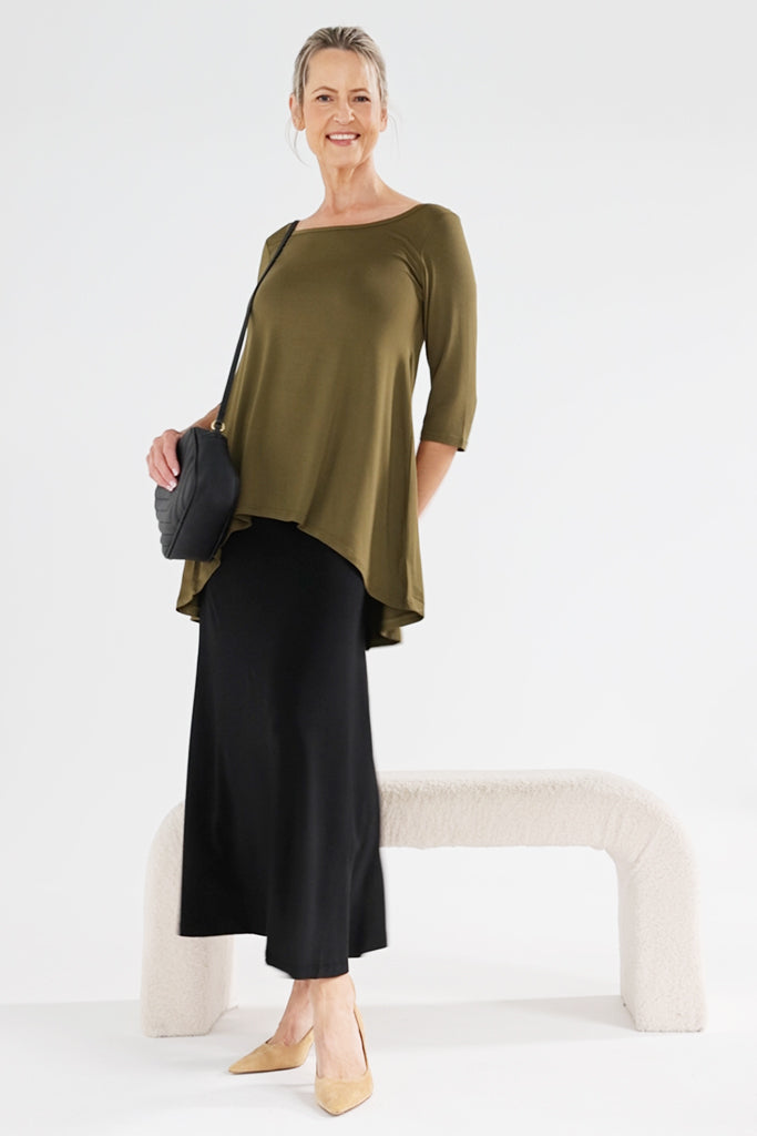 Hi Lo Hem Top - Dark Olive