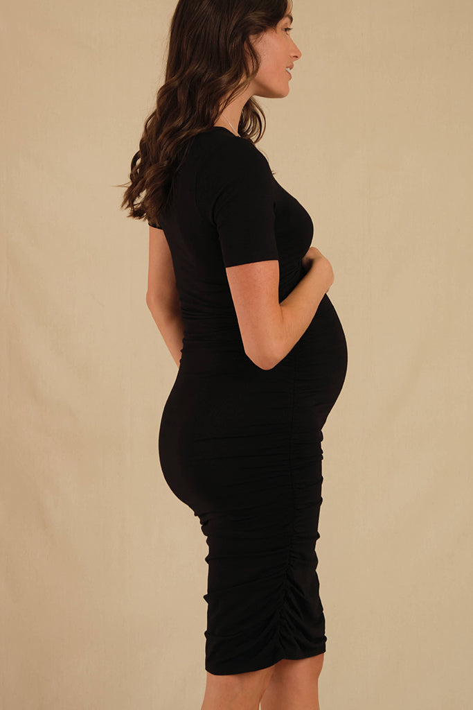 Jasper Ruched Maternity Dress - Black