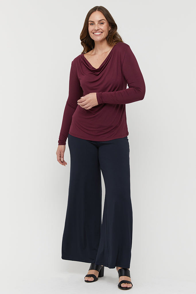 Long Sleeve Cowl Neck Top - Burgundy