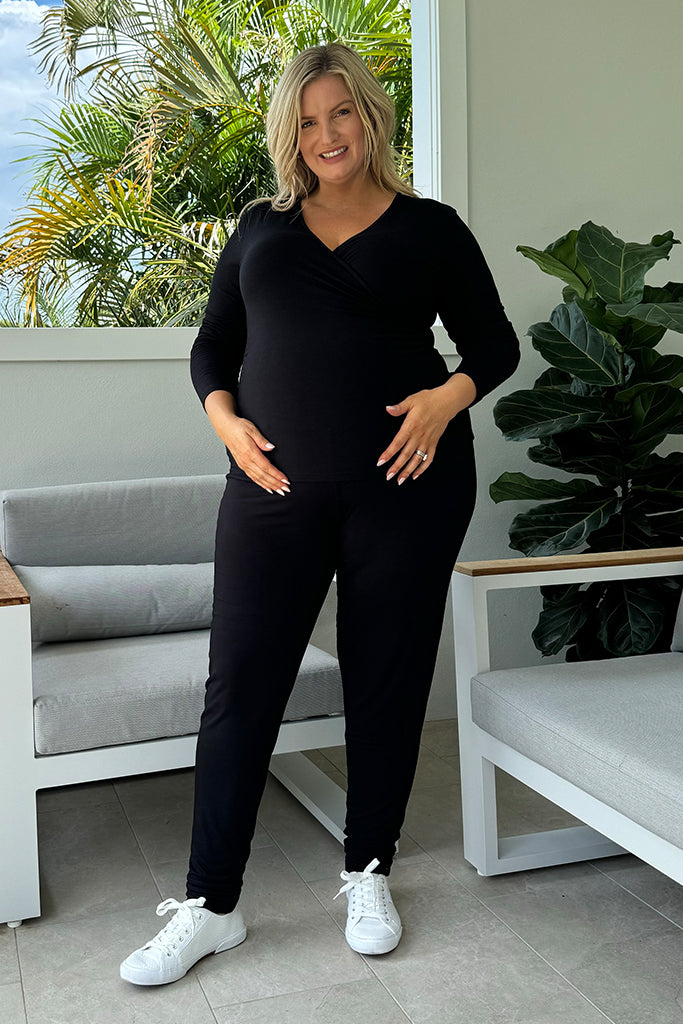 L/S Cross Front Maternity Top - Black