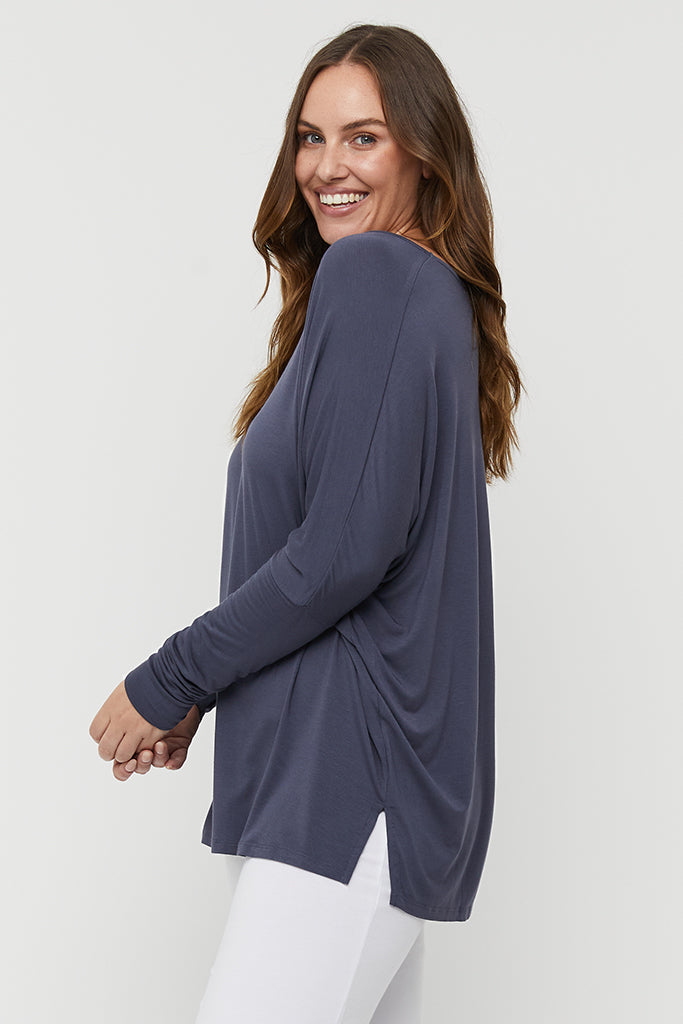 Liv Long Sleeve Slouch Top - Storm