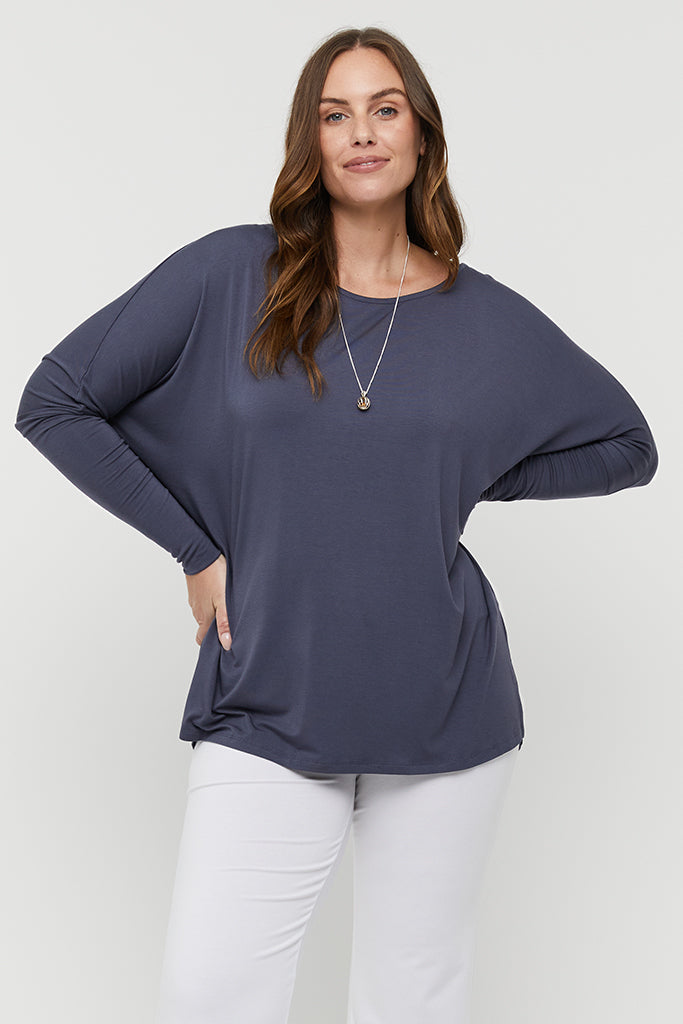 Liv Long Sleeve Slouch Top - Storm