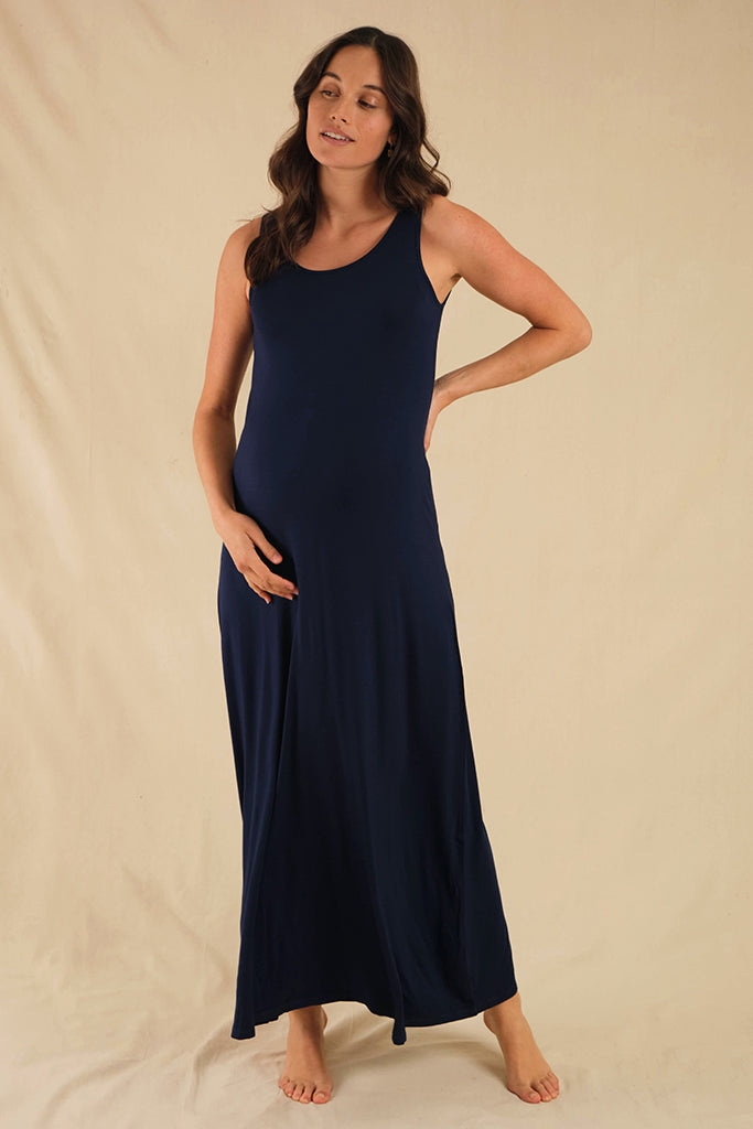 Bamboo Maxi Maternity Dress - Navy