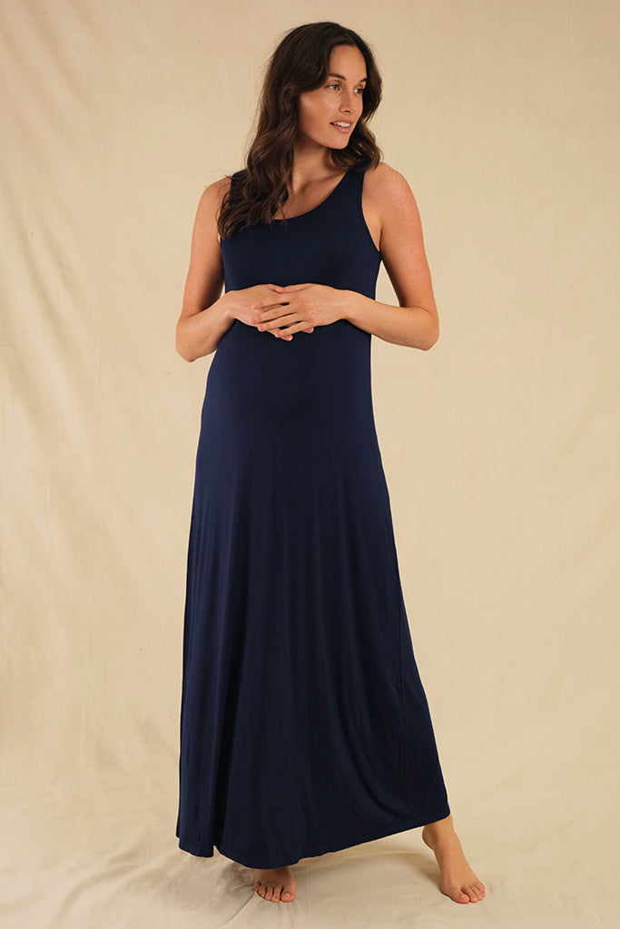 Bamboo Maxi Maternity Dress - Navy