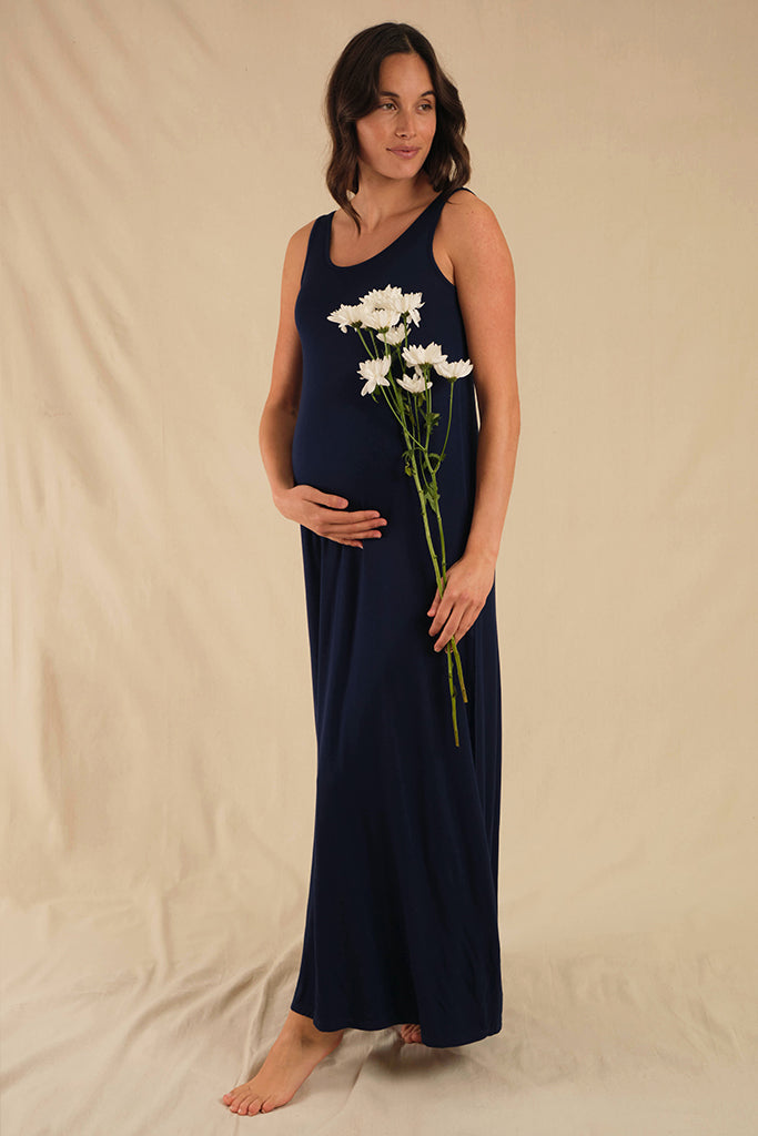 Bamboo Maxi Maternity Dress - Navy