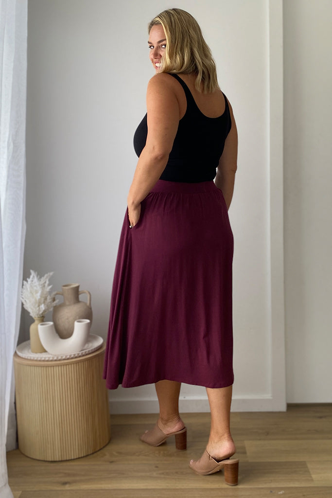 Bamboo Midi Skirt - Burgundy