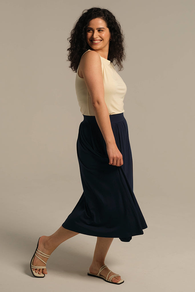 Bamboo Midi Skirt - Dark Navy