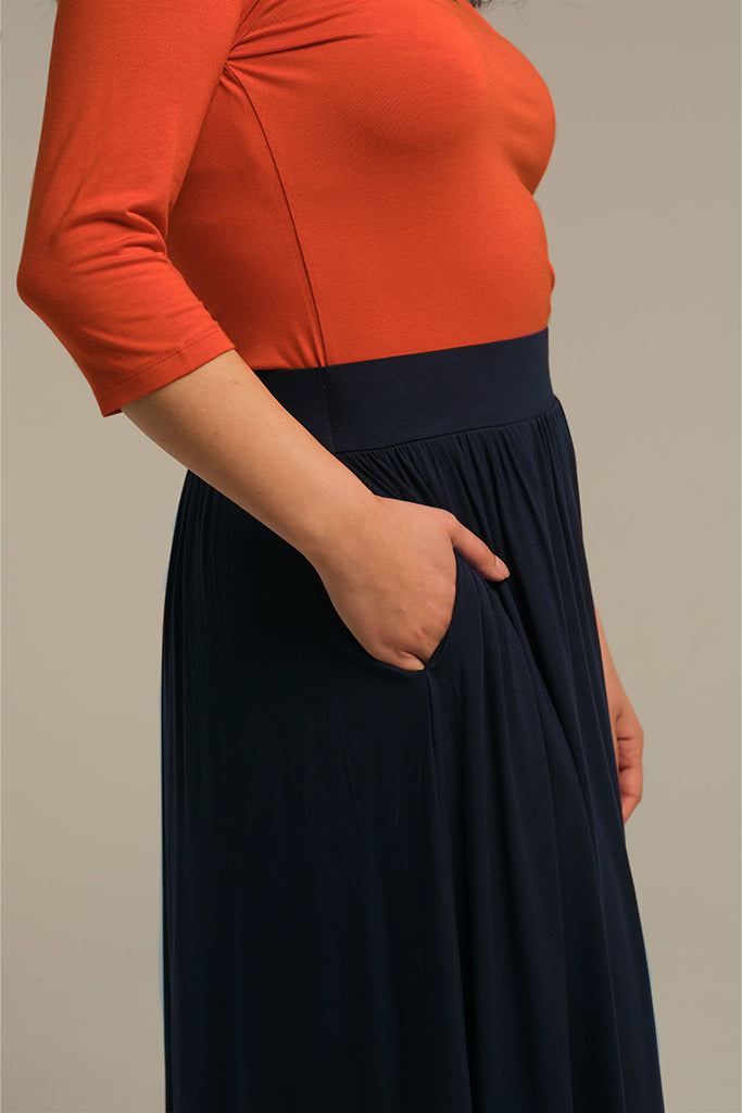 Bamboo Midi Skirt - Dark Navy