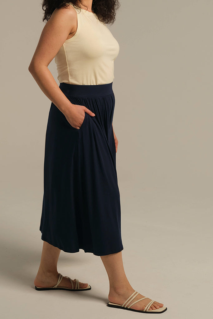 Bamboo Midi Skirt - Dark Navy