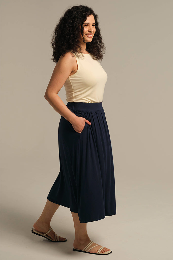 Bamboo Midi Skirt - Dark Navy