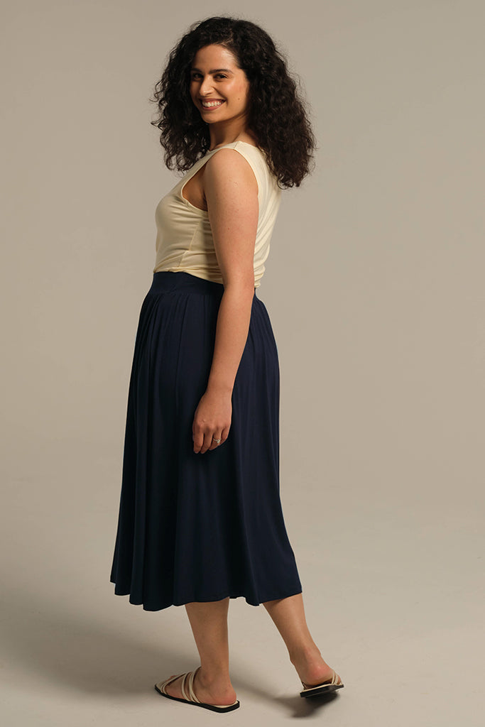 Bamboo Midi Skirt - Dark Navy