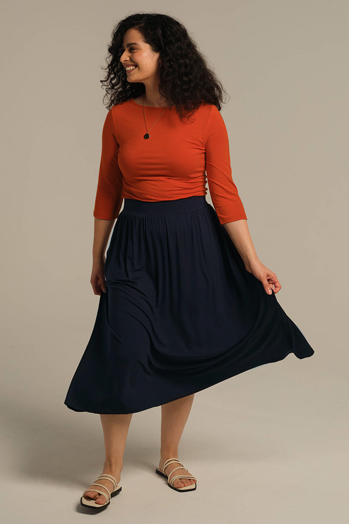 Bamboo Midi Skirt - Dark Navy