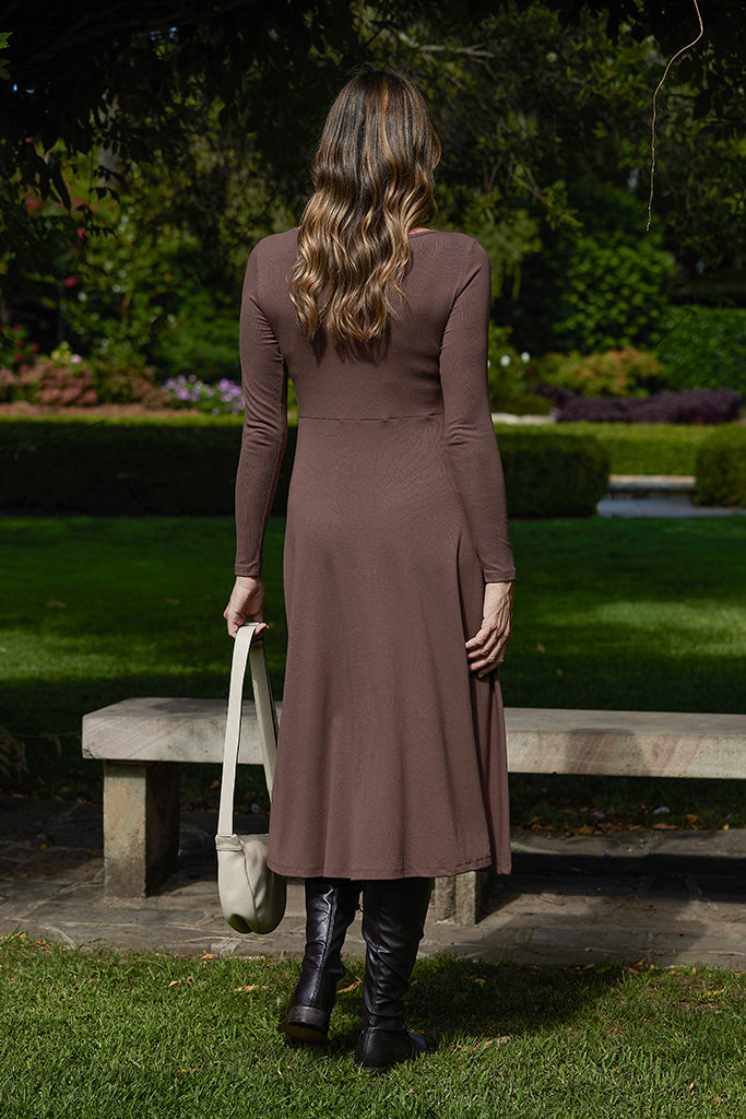 Ribbed Olivia Dress - Brown