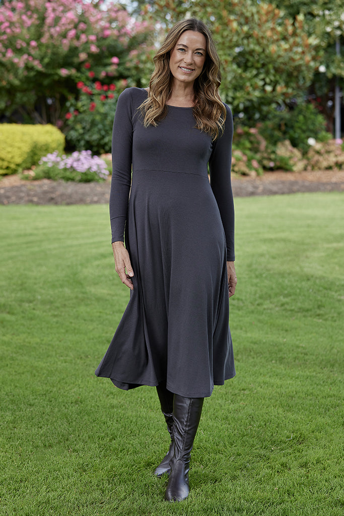 Ribbed Olivia Dress - Charcoal