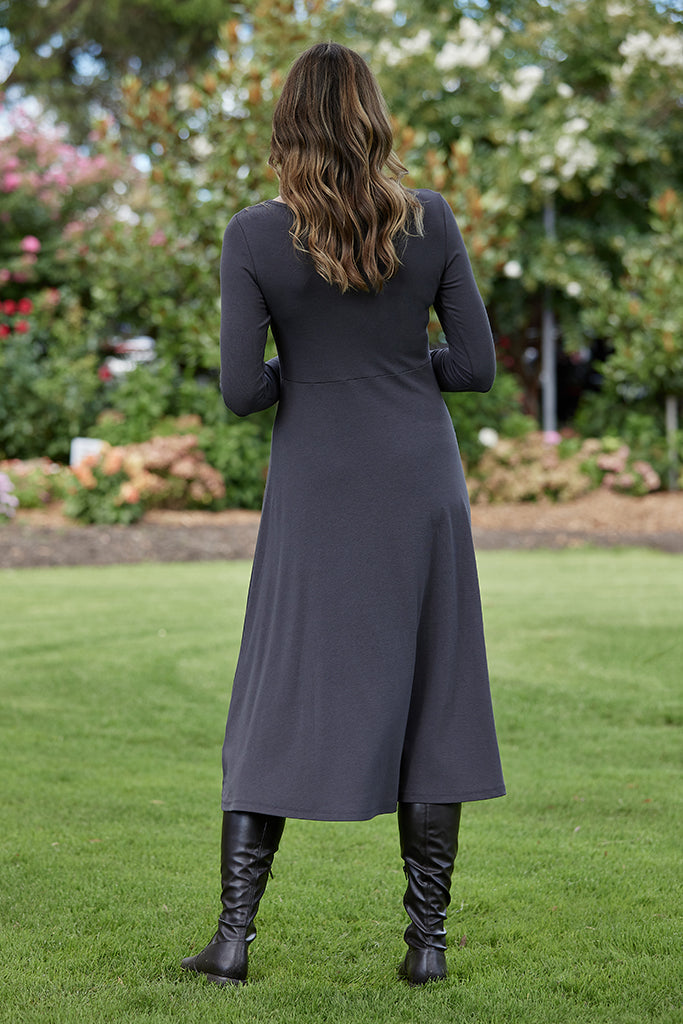 Ribbed Olivia Dress - Charcoal