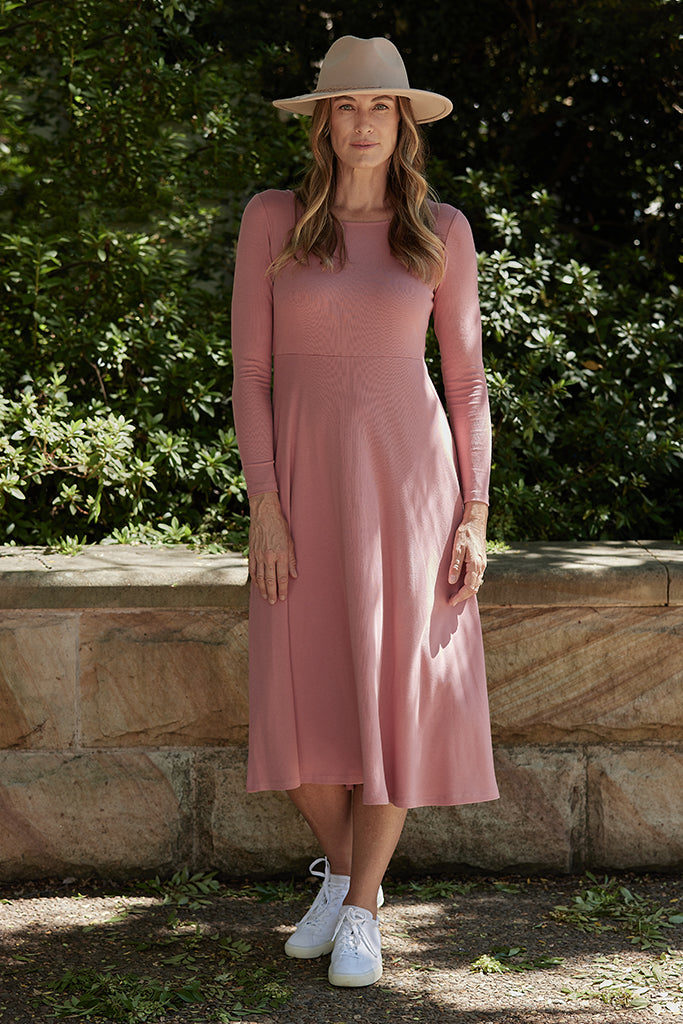 Ribbed Olivia Dress - Warm Pink