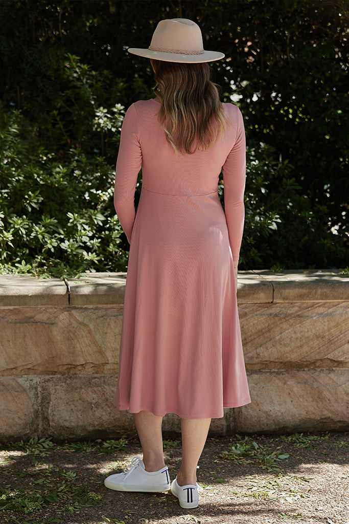 Ribbed Olivia Dress - Warm Pink