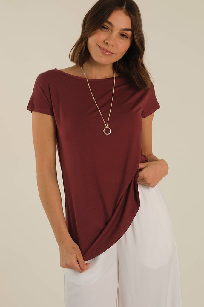 Pia Bamboo Tee - Burgundy