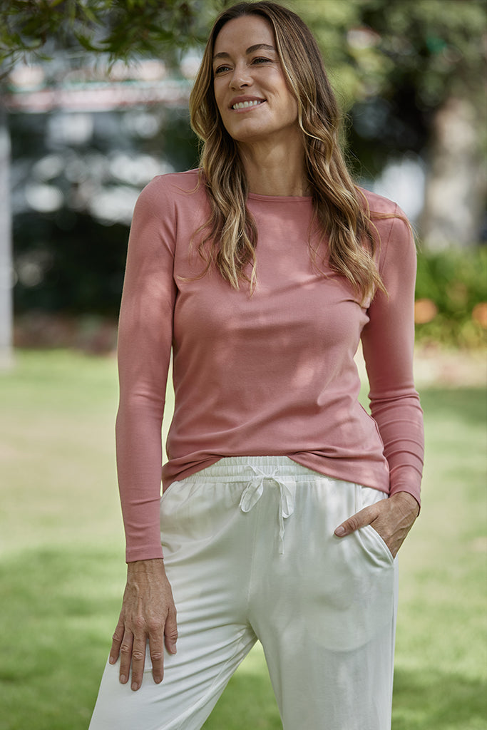 Ribbed Boatneck Top - Warm Pink