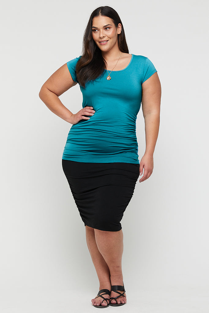 Ruched Bamboo Tee - Teal