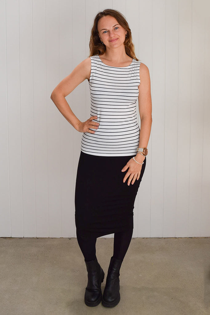 Bamboo Shell Top - White & Black Stripe