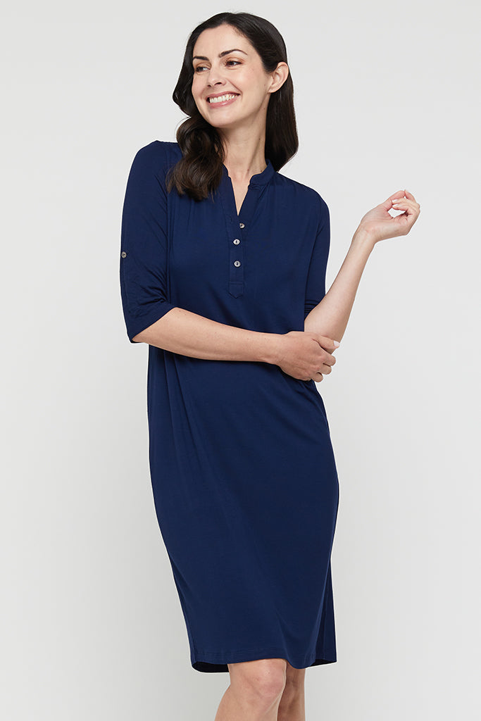 Tab Sleeve Dress- Navy