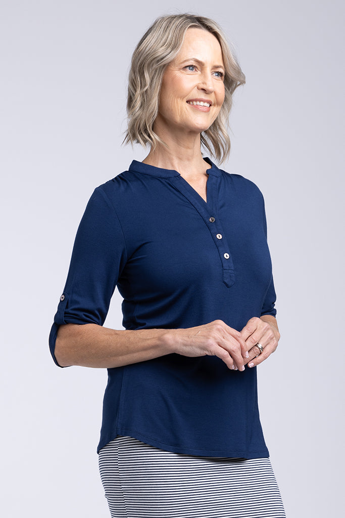 Tab Sleeve Top - Navy