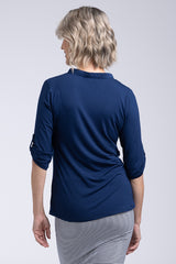 Tab Sleeve Top - Navy