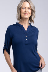 Tab Sleeve Top - Navy