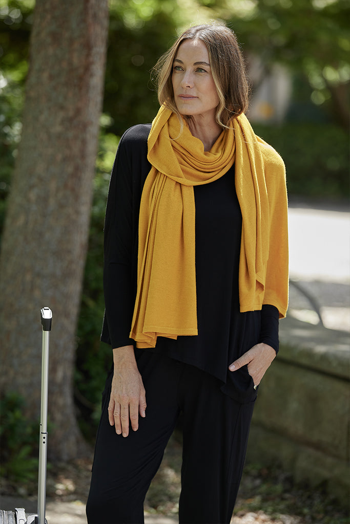 Bamboo & Recycled Cashmere Wool Travel Wrap - Mustard