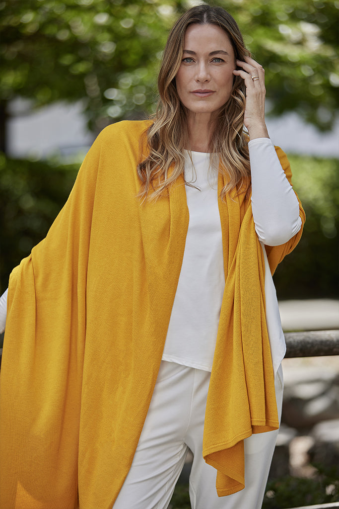 Bamboo & Recycled Cashmere Wool Travel Wrap - Mustard