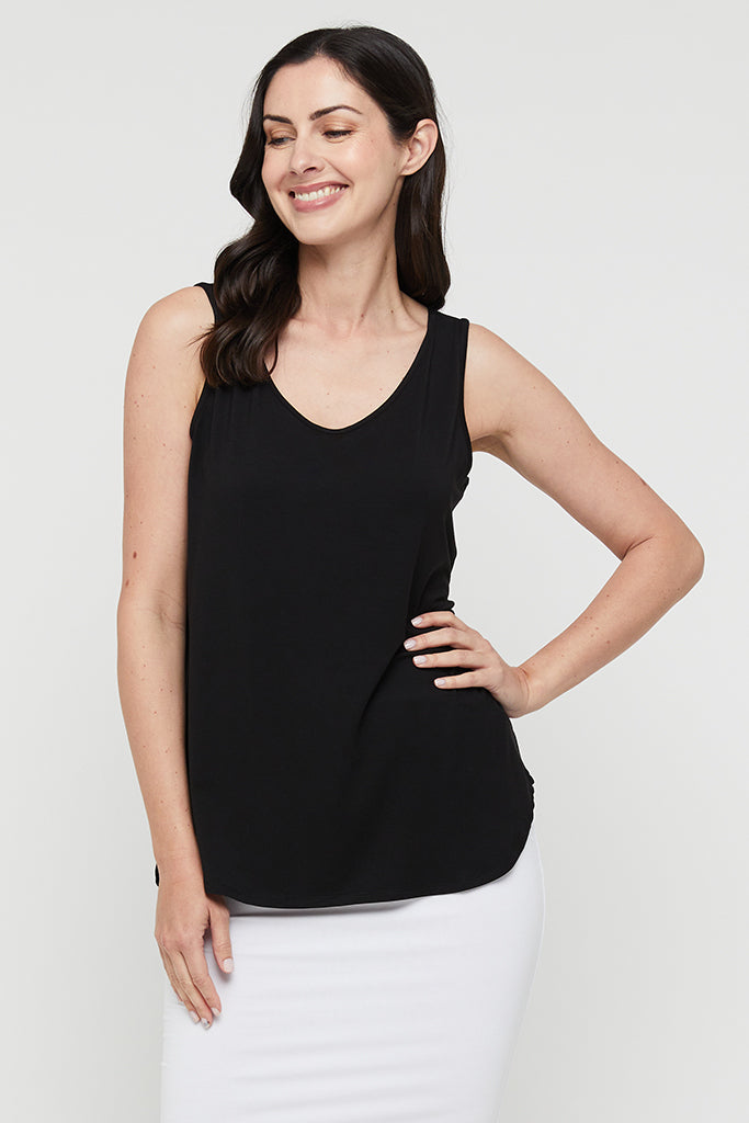 V Neck Singlet - Black