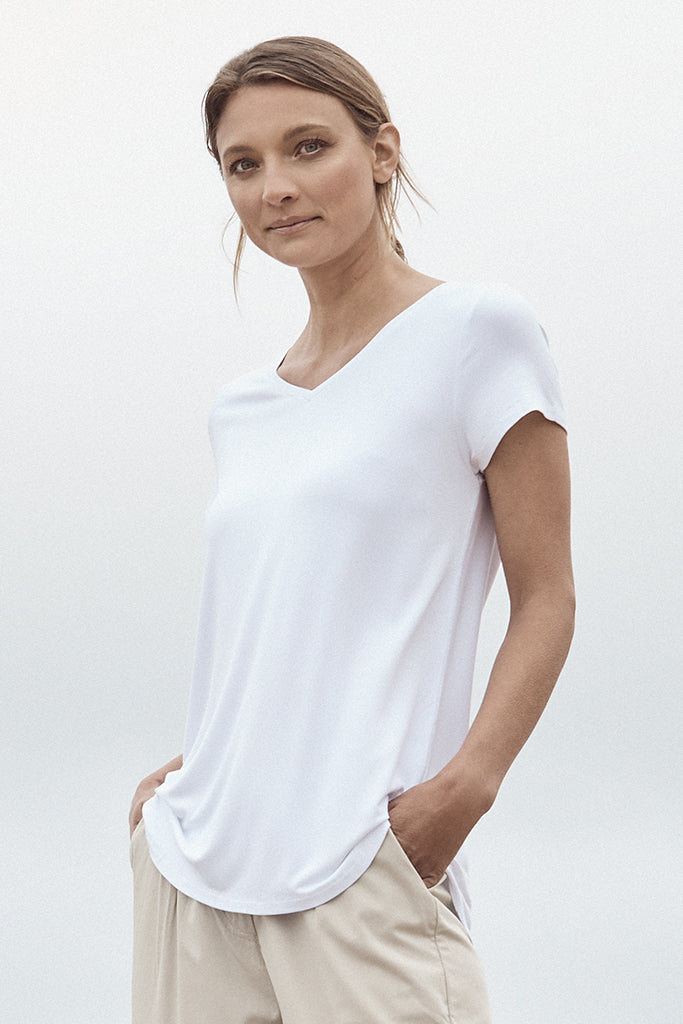 Bamboo V Neck Tee - White