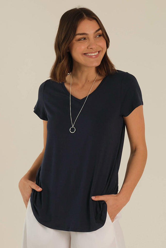 Bamboo V Neck Tee - Dark Navy