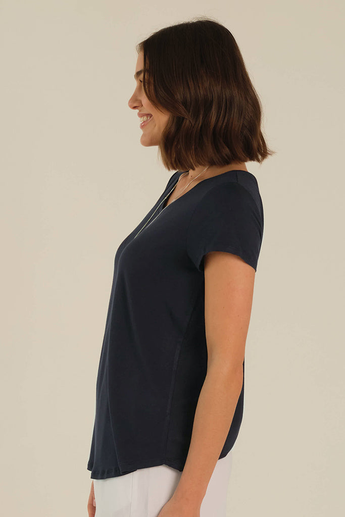 Bamboo V Neck Tee - Dark Navy