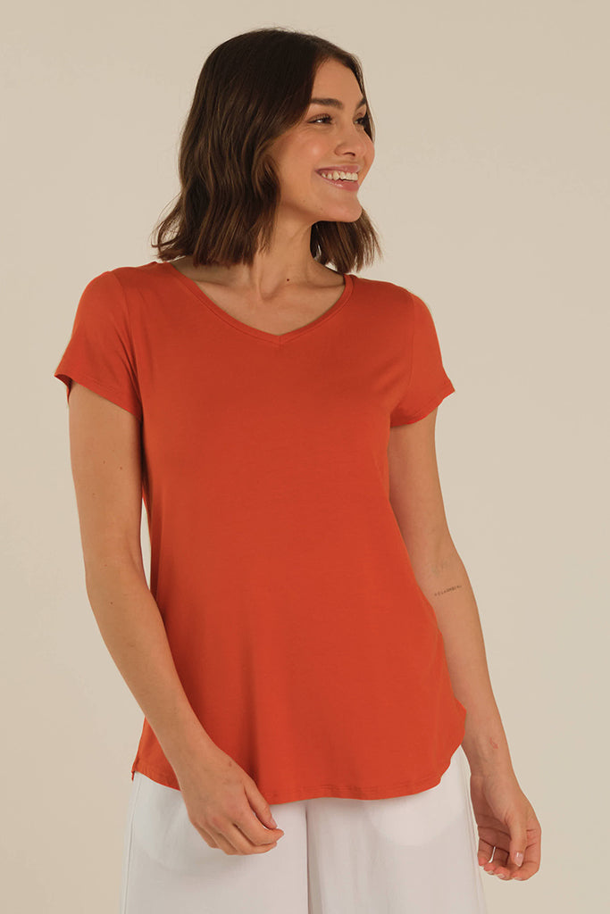 Bamboo V Neck Tee - Flame