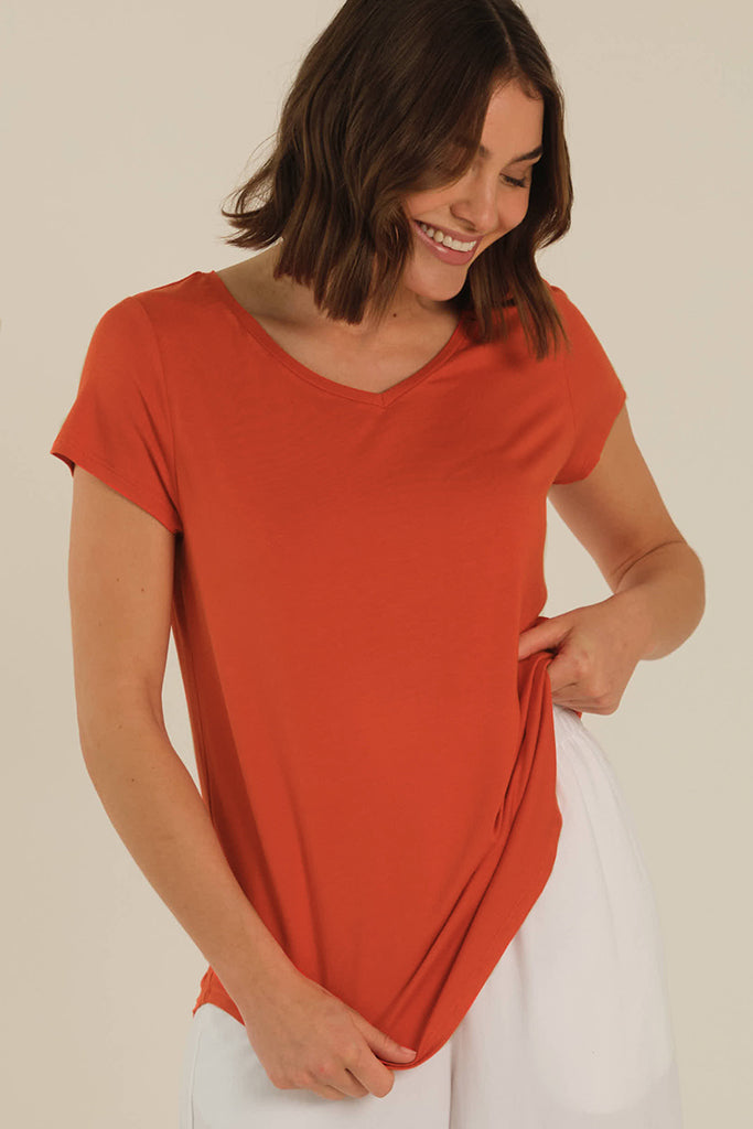 Bamboo V Neck Tee - Flame