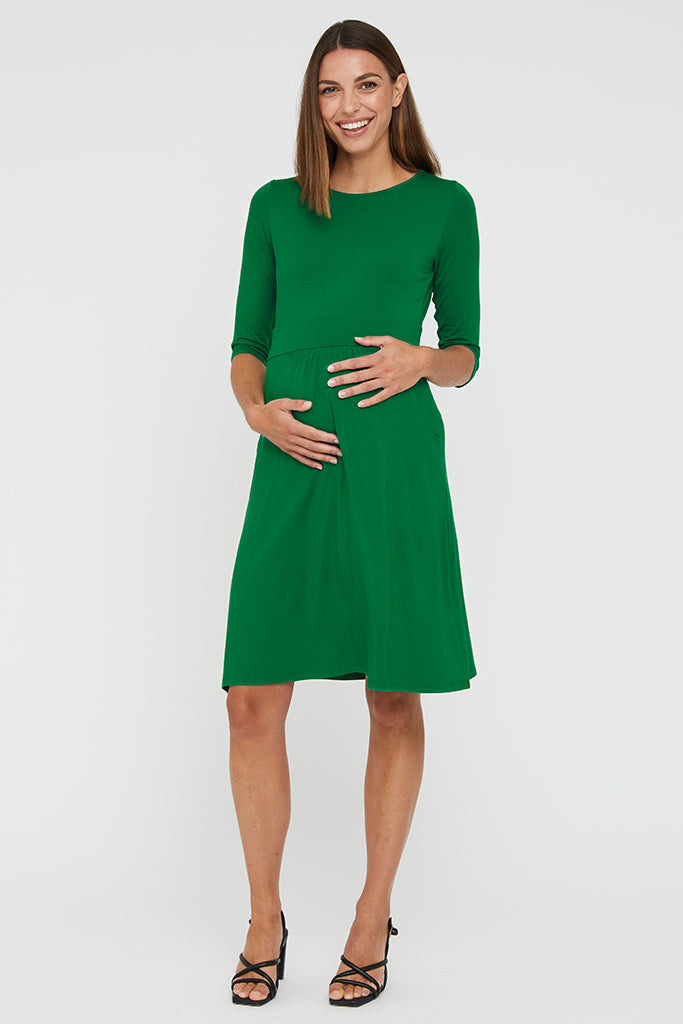 3/4 Sleeve Beth Maternity Dress - Green