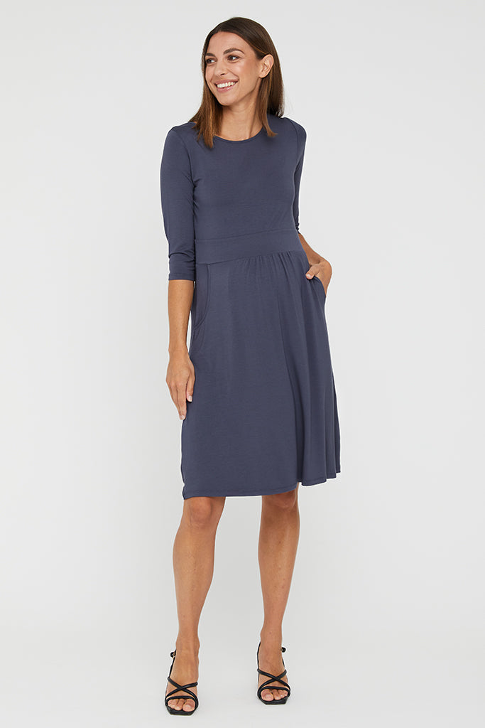 3/4 Sleeve Beth Maternity Dress - Storm