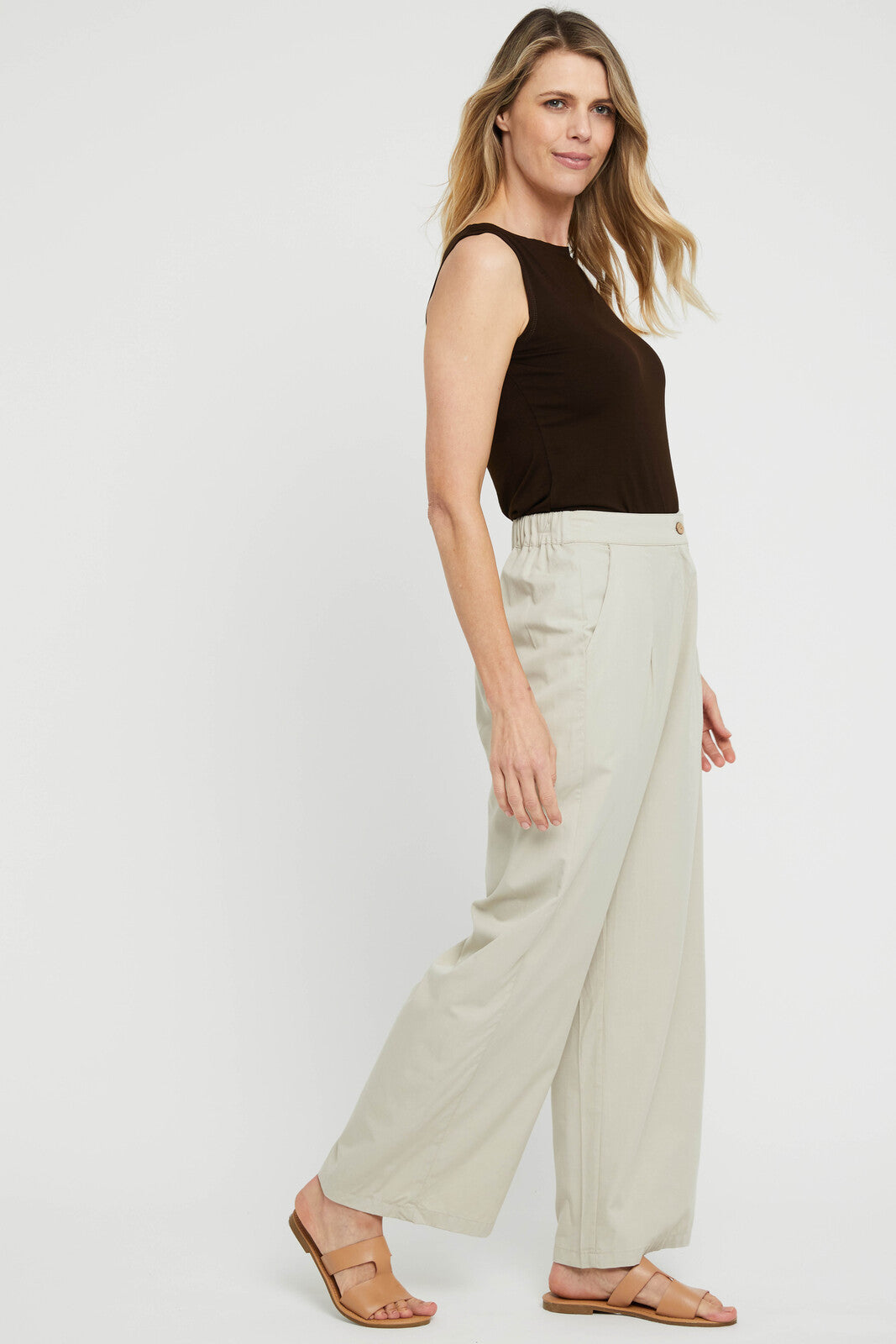 Woven Wide Leg Pant - Bone